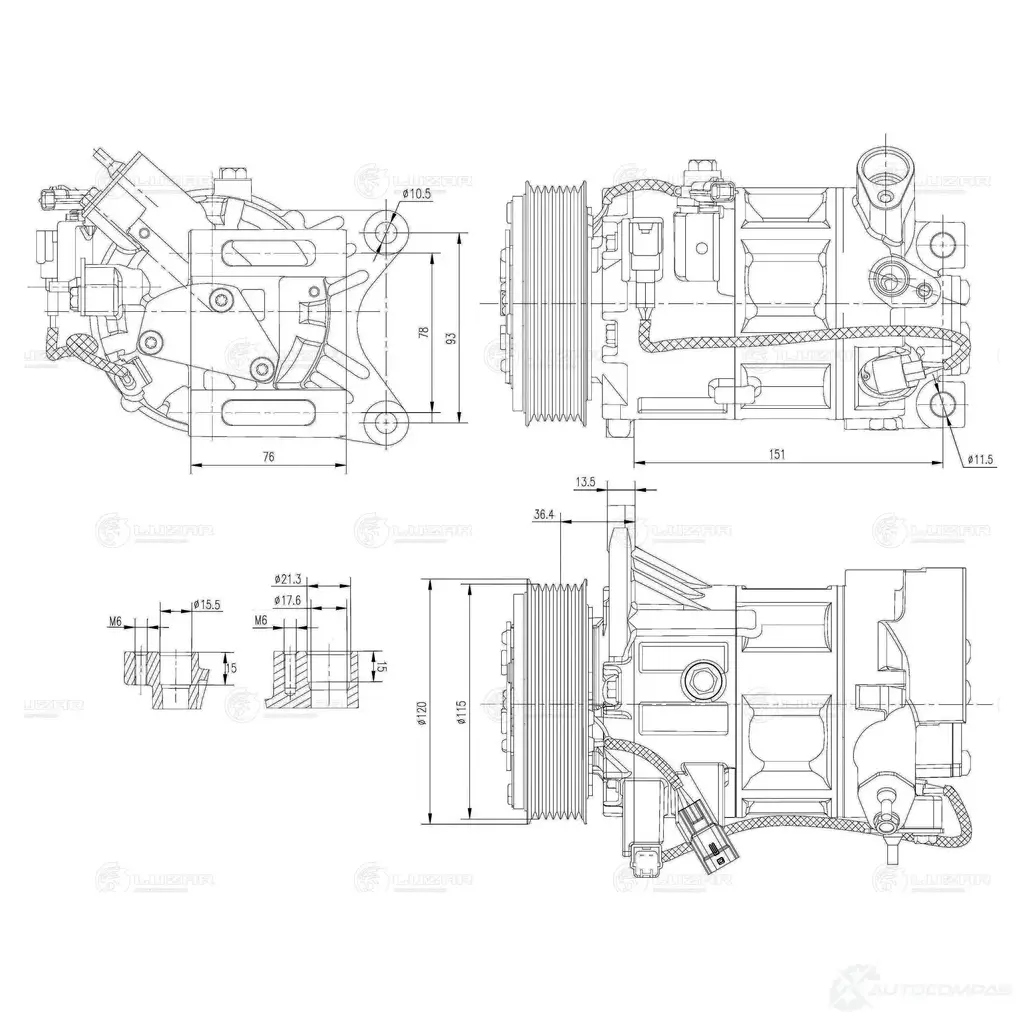 Компрессор кондиционера для автомобилей Murano (Z52) (15-) 3.5i LUZAR lcac1452 1440016909 5Y CKY2 изображение 2