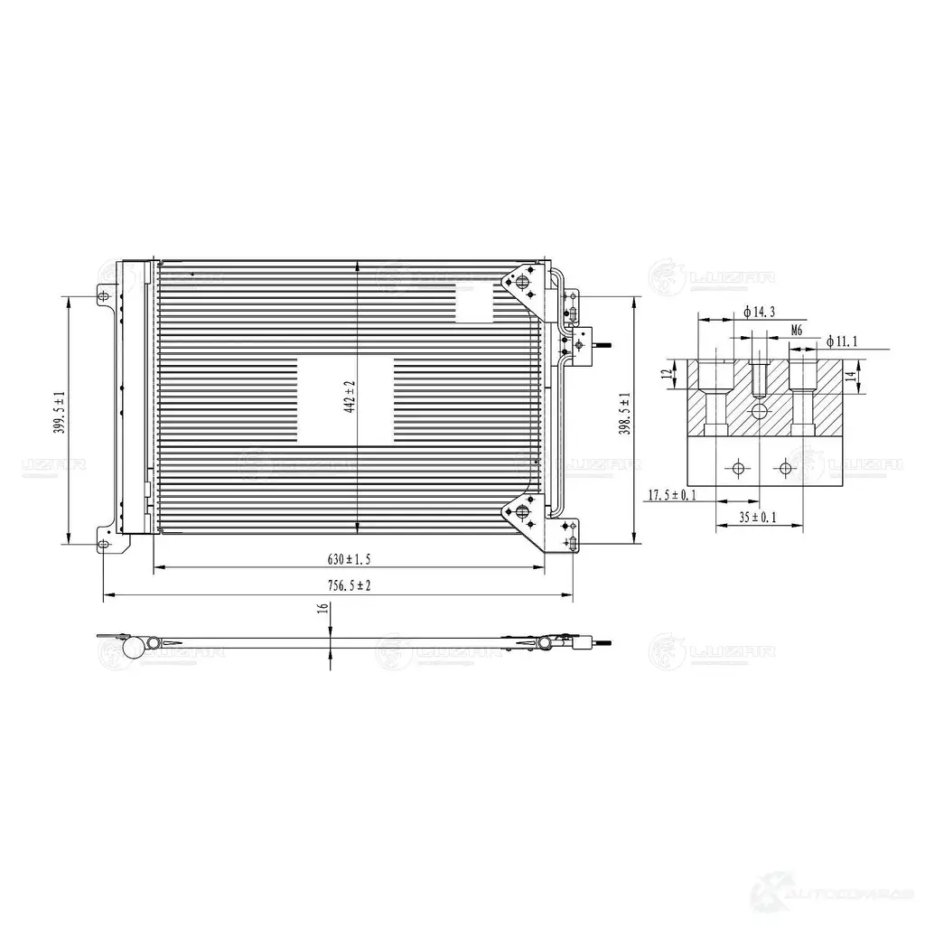 Радиатор кондиционера для автомобилей Iveco Stralis (02-) LUZAR AZH ZYU 1440017611 lrac1663 изображение 2