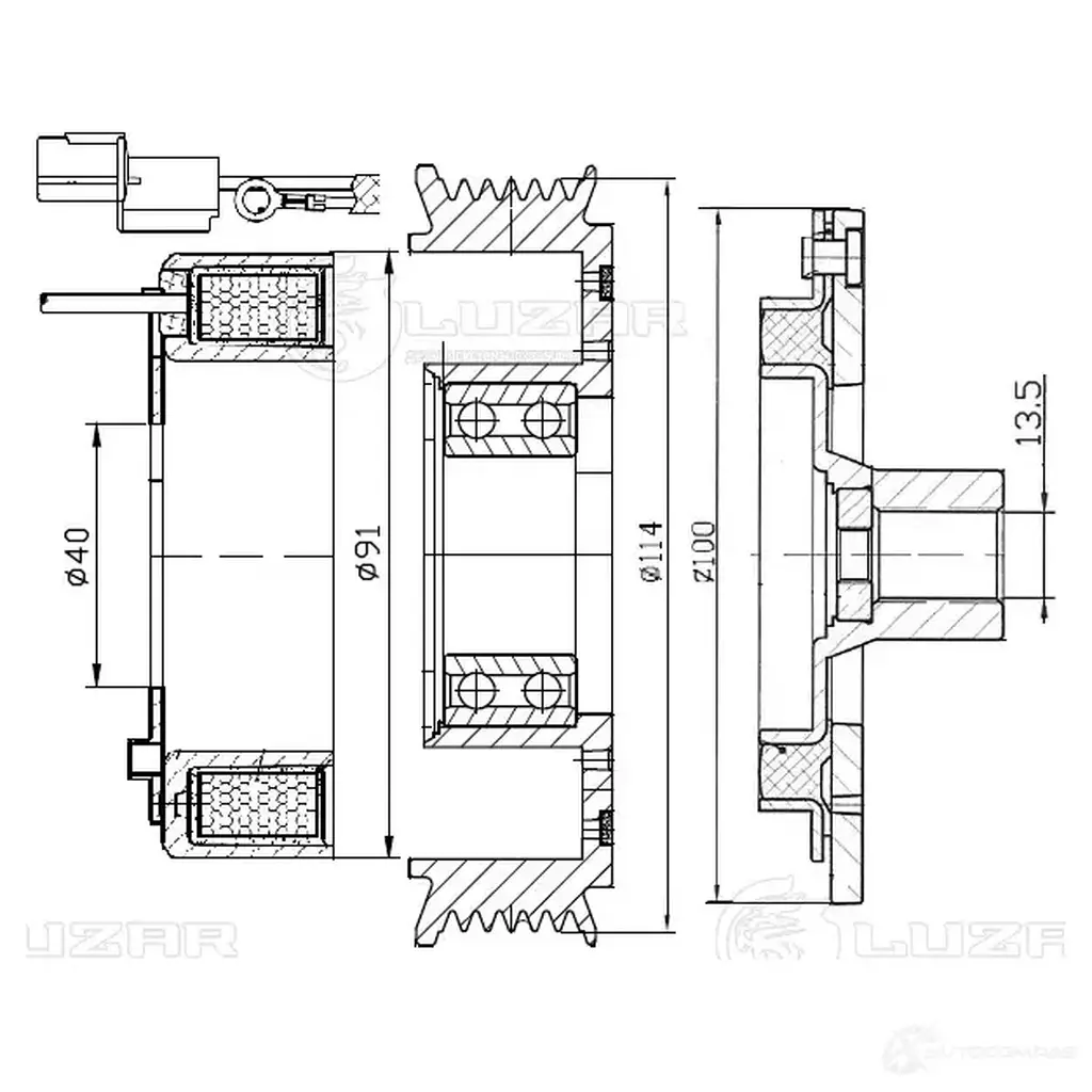 Муфта электромагнитная компрессора кондиционера для автомобилей Hyundai Solaris (10-)/Kia Rio (10-) LUZAR V0 90S lmac0801 1440017686 изображение 4