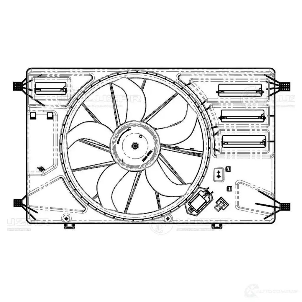 Электровентилятор охлаждения для автомобилей Ford Transit (13-) 2.2D FWD (с кожухом и резистором) LUZAR PJTBPI 2 lfk1014 1440018895 изображение 2