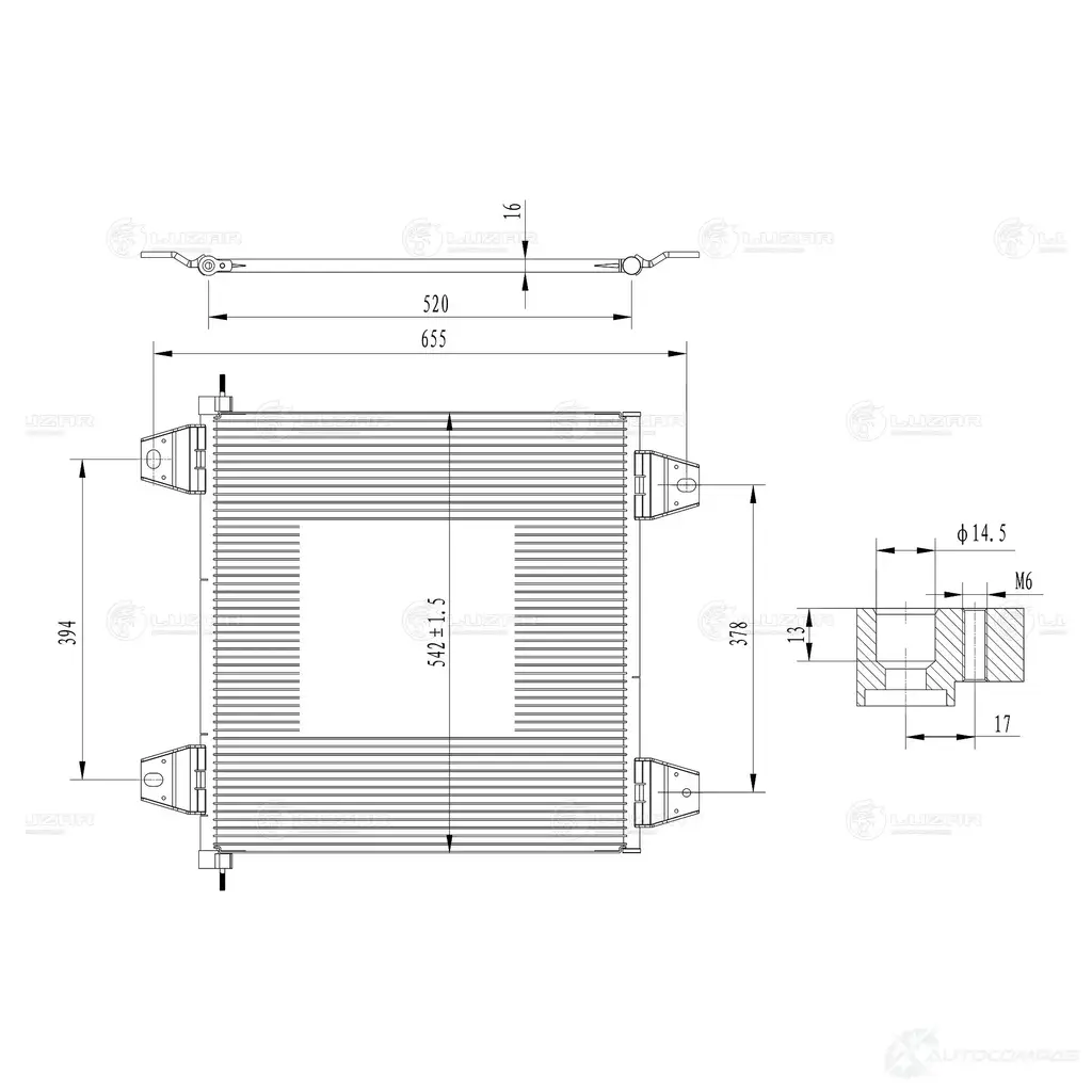 Радиатор кондиционера для автомобилей DAF XF (02-)/XF 105 (05-) LUZAR lrac2802 GU9 Q3JC 1440018959 изображение 2