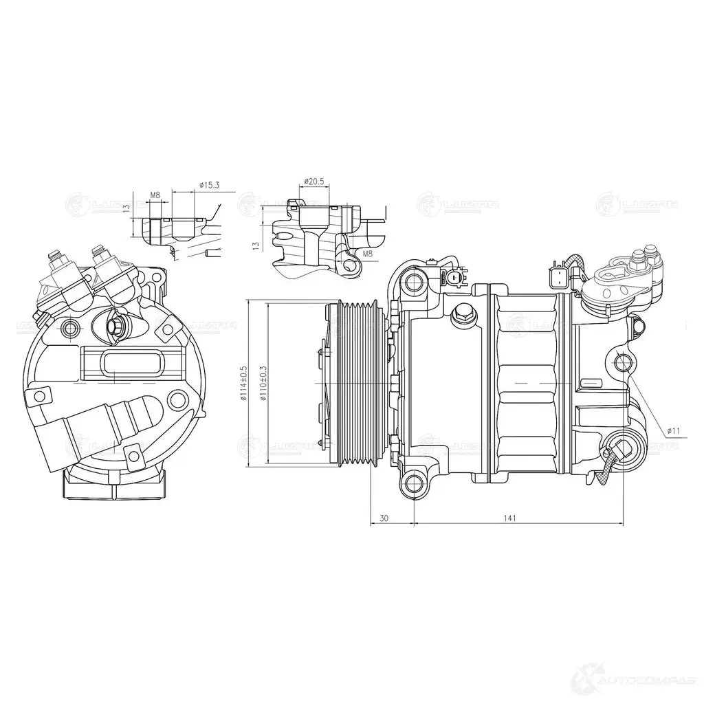 Компрессор кондиционера для автомобилей Discovery IV (09-)/Range Rover Sport I (05-) 3.0D LUZAR lcac1030 1440019463 1J1XK6 Z изображение 2