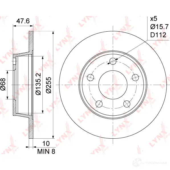 Тормозной диск LYNXAUTO 1268630049 EC J0GT3 BN-1197 изображение 2