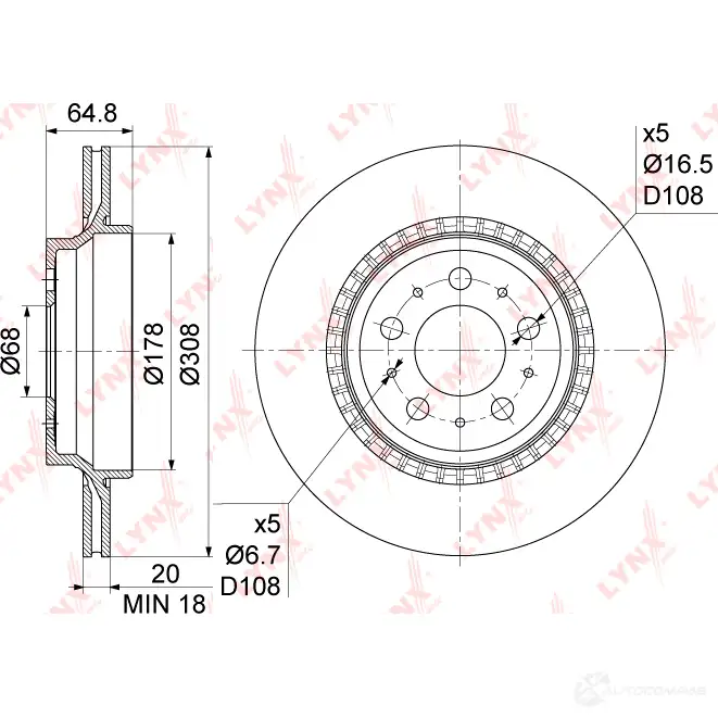 Тормозной диск LYNXAUTO 1268630287 4V 707R BN-1219 изображение 2