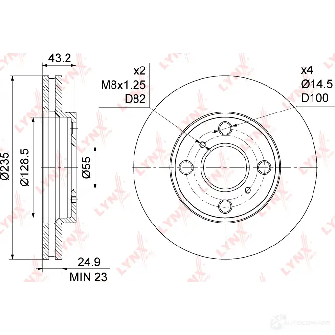 Тормозной диск LYNXAUTO W I2C2 1268629971 BN-1182 изображение 2