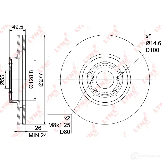 Тормозной диск LYNXAUTO 1268629887 O QILCM BN-1168 изображение 2