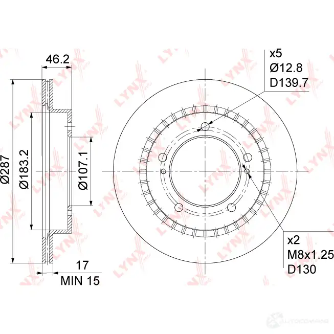 Тормозной диск LYNXAUTO JIDA 7 1268629595 BN-1131 изображение 2