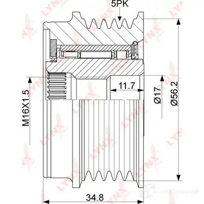 Обгонная муфта генератора LYNXAUTO N6XK MJ 3652694 PA-1012 изображение 1