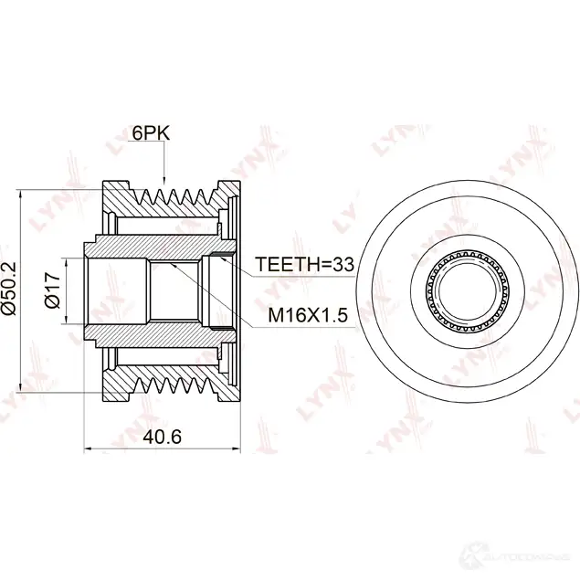 Обгонная муфта генератора LYNXAUTO ZUMU 0 3652689 PA-1007 изображение 1