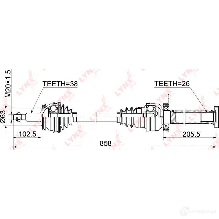 Приводной вал LYNXAUTO U 2Y9J CD-1162 1436961458 изображение 2