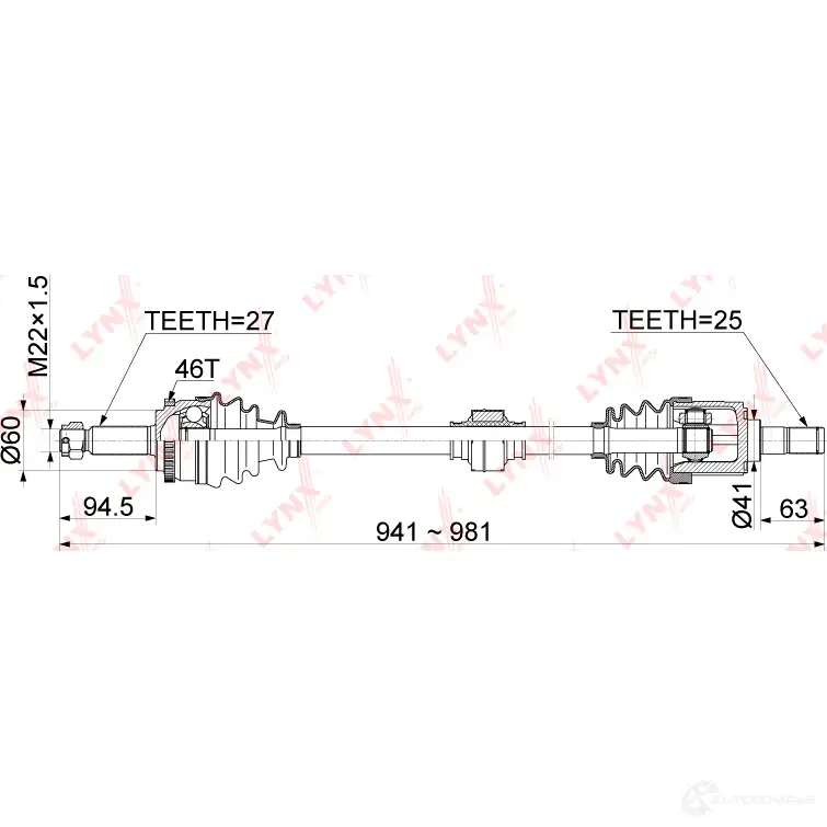 Приводной вал LYNXAUTO 1436961455 WX 2V5J CD-1053A изображение 2