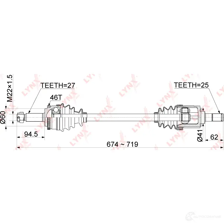 Приводной вал LYNXAUTO CD-1052A 1436961448 J57 9YG изображение 2