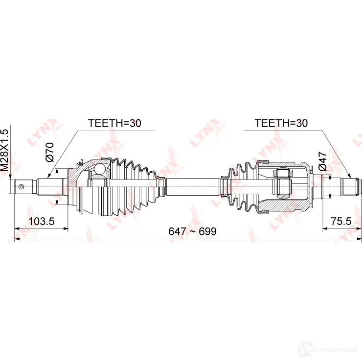Приводной вал LYNXAUTO 1422889306 CD-1023 94AF W изображение 2
