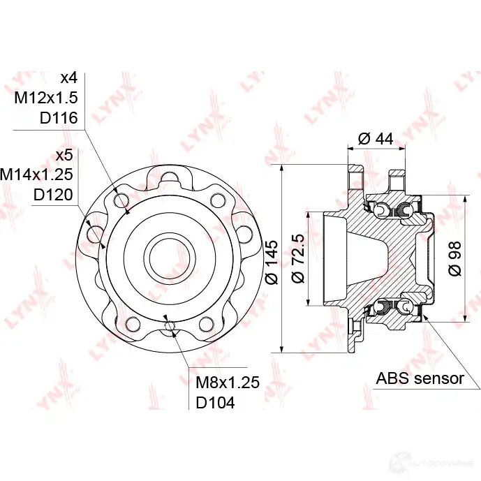 Подшипник ступицы колеса LYNXAUTO 3656277 WH-1312 83U NC изображение 3