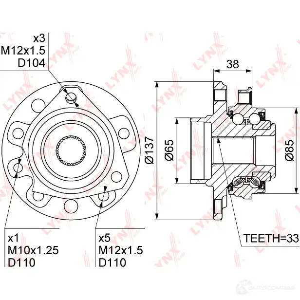 Подшипник ступицы колеса LYNXAUTO 3656151 WH-1185 7HD UK0N