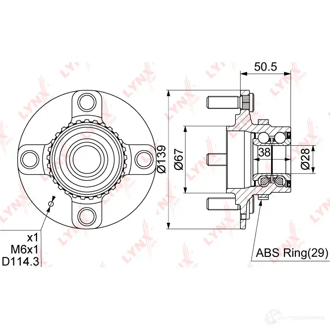Подшипник ступицы колеса LYNXAUTO 3656105 M08 UA WH-1138 изображение 0