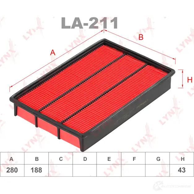 Воздушный фильтр LYNXAUTO LA-211 4905601004906 3648680 IA0GG O изображение 0