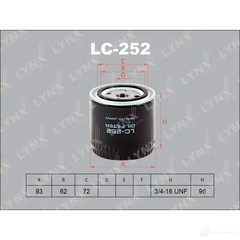 Масляный фильтр LYNXAUTO LC-252 3649430 4905601058015 KHW VJ изображение 0