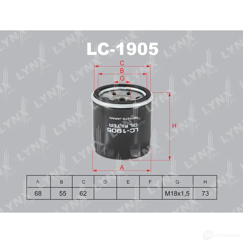 Масляный фильтр LYNXAUTO LC-1905 3649403 1W4J9N Y 4905601064382 изображение 0