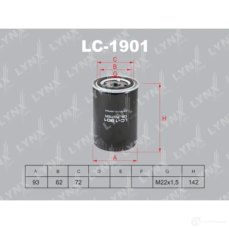 Масляный фильтр LYNXAUTO LC-1901 3649399 N0 WNB 4905601064375 изображение 0