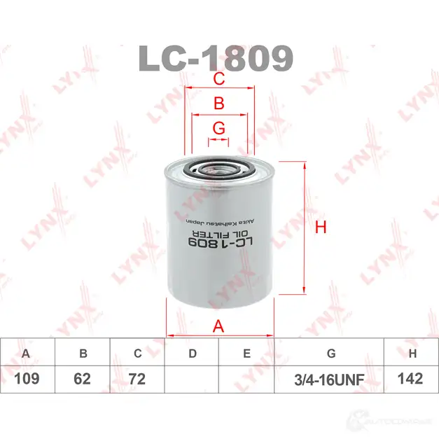 Масляный фильтр LYNXAUTO XC J3J 3649396 LC-1809 изображение 0