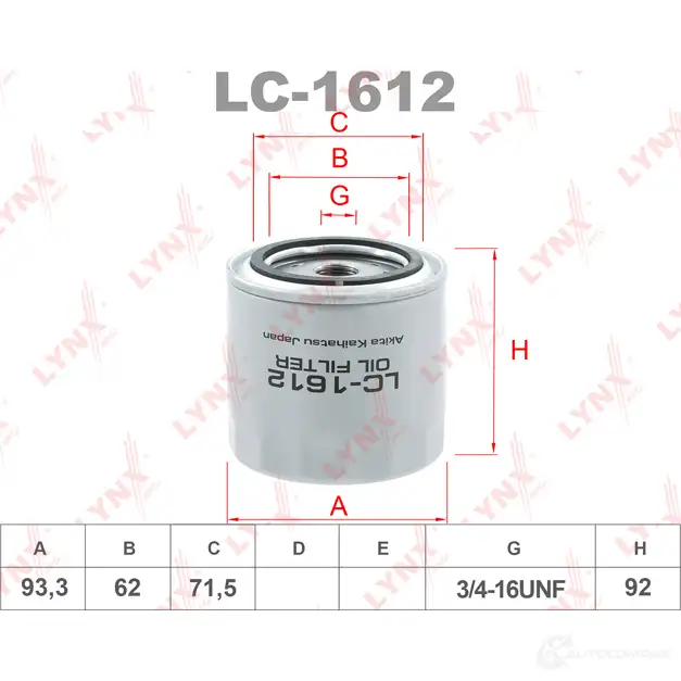 Масляный фильтр LYNXAUTO LC-1612 3649379 L SYNM 4905601033838 изображение 0