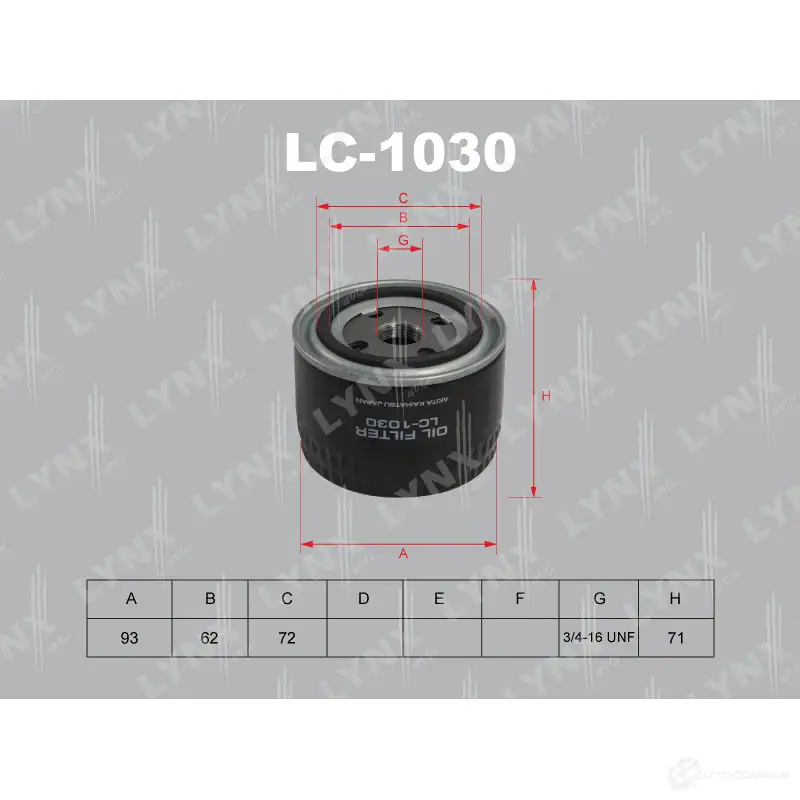 Масляный фильтр LYNXAUTO LC-1030 3649321 U7U6 WA 4905601005576 изображение 0