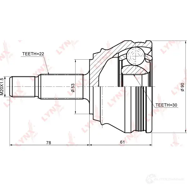 Шрус граната LYNXAUTO 3645409 4905601011553 0 KTZK CO-8013A изображение 1