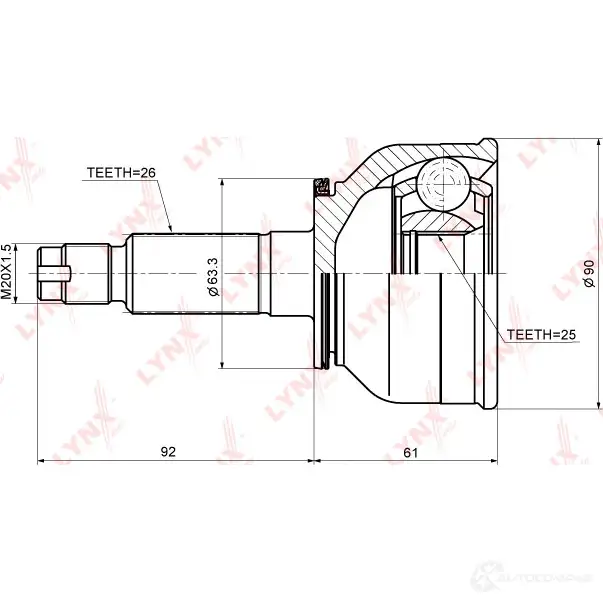 Шрус граната LYNXAUTO 3645139 CO-5121 H BUM9DY 4905601015841 изображение 1