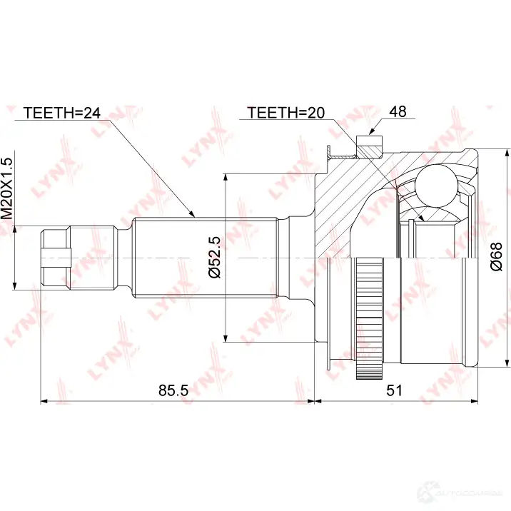 Шрус граната LYNXAUTO 3645049 J3XIJB A CO-3798A изображение 1