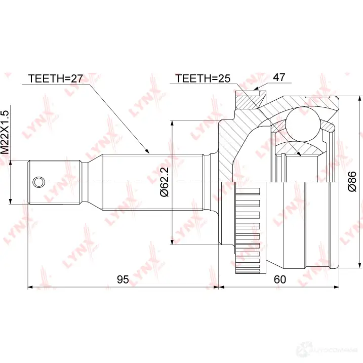 Шрус граната LYNXAUTO CO-3784A 3645035 W8C1DX N изображение 0