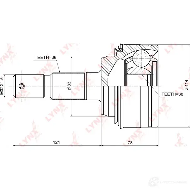 Шрус граната LYNXAUTO 77 2I3M 3644983 CO-3709 4905601057926 изображение 1