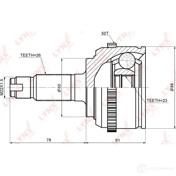 Шрус граната LYNXAUTO CO-3466A 4905601015773 V K58D 192227095 изображение 1