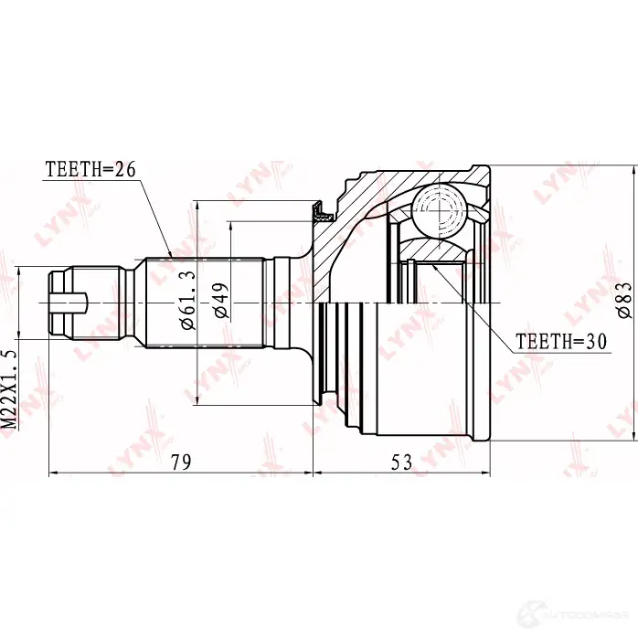 Шрус граната LYNXAUTO CO-3400 3644857 H 31OPPQ 4905601002551 изображение 1