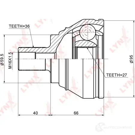 Шрус граната LYNXAUTO CO-1205 4905601057872 3644751 4HF IN изображение 1