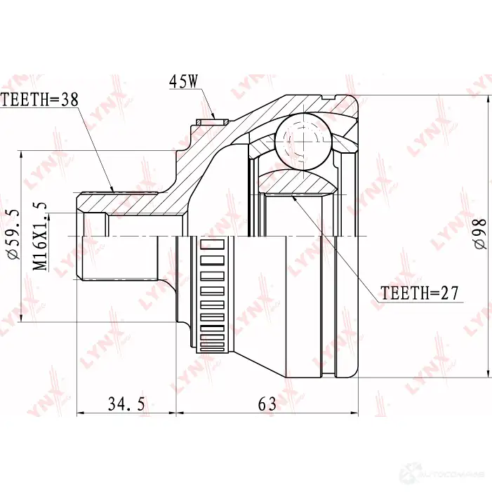 Шрус граната LYNXAUTO 59 47WDL CO-1202A 3644748 4905601002155 изображение 1