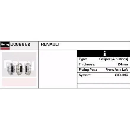 Тормозной суппорт REMY 1852705 XVQ4ICU DC82862 FCDTO1 V изображение 0
