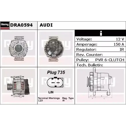 Генератор REMY D A1704 X8FL4V 1854631 DRA0594 изображение 0