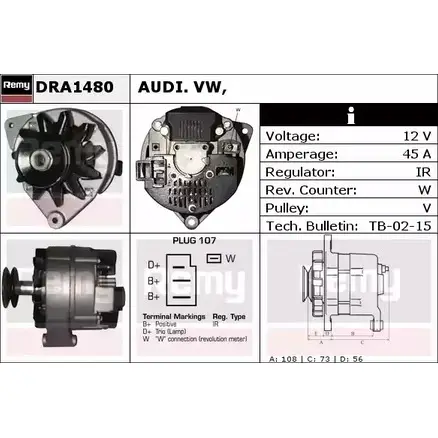 Генератор REMY D A2590 U614J71 1855501 DRA1480 изображение 0