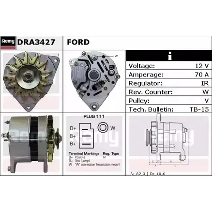 Генератор REMY DRA3427 1856067 DA4 537 P9AYWC изображение 0
