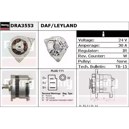 Генератор REMY HTKV8O DA46 63 DRA3553 1856173 изображение 0