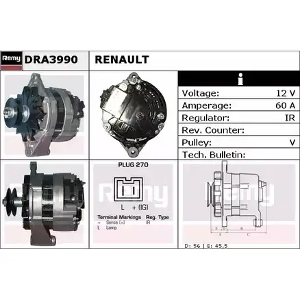 Генератор REMY DRA3990 1856504 DA51 00 9CLLNT изображение 0