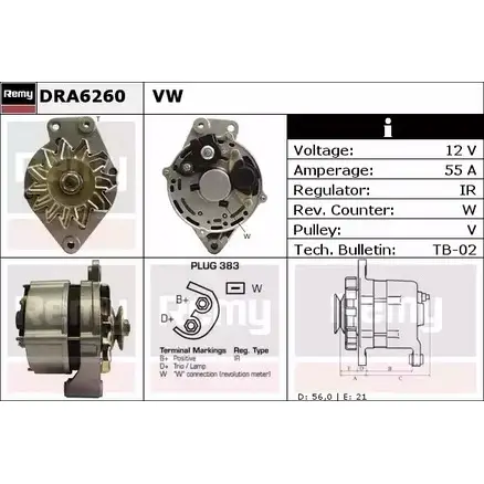 Генератор REMY 1856899 DA 7370 DRA6260 U7NOX6 изображение 0