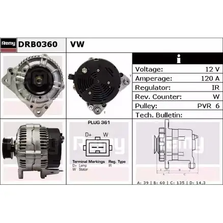 Генератор REMY DB 1470 3NFNR92 DRB0360 1857158 изображение 0