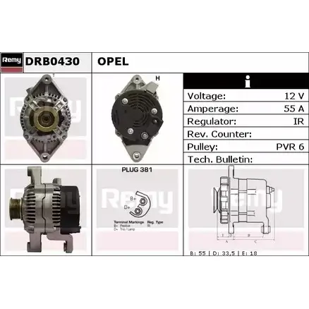 Генератор REMY D B1540 DRB0430 1857166 1L8TA изображение 0
