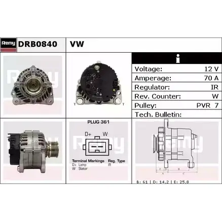 Генератор REMY DRB0840 DB1 950 1857176 S0KRO18 изображение 0