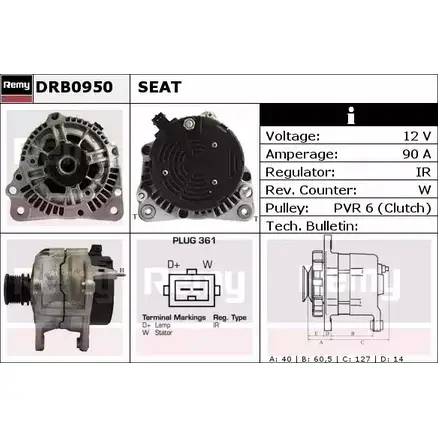 Генератор REMY DB2 060 D61J5 DRB0950 1857187 изображение 0