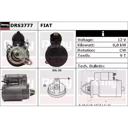 Стартер REMY DS4 887 6PBZG4 DRS3777 1860704 изображение 0