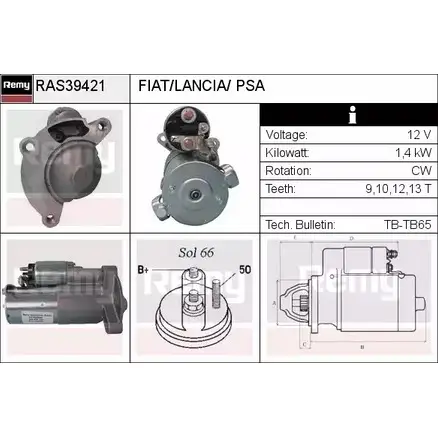 Стартер REMY 1865398 G7RQ B6 Y9TIM9G RAS39421 изображение 0