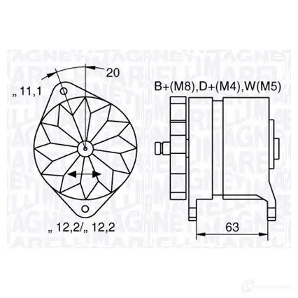 Генератор MAGNETI MARELLI 0A3SX8F 1017124 MA N2009 063534690480